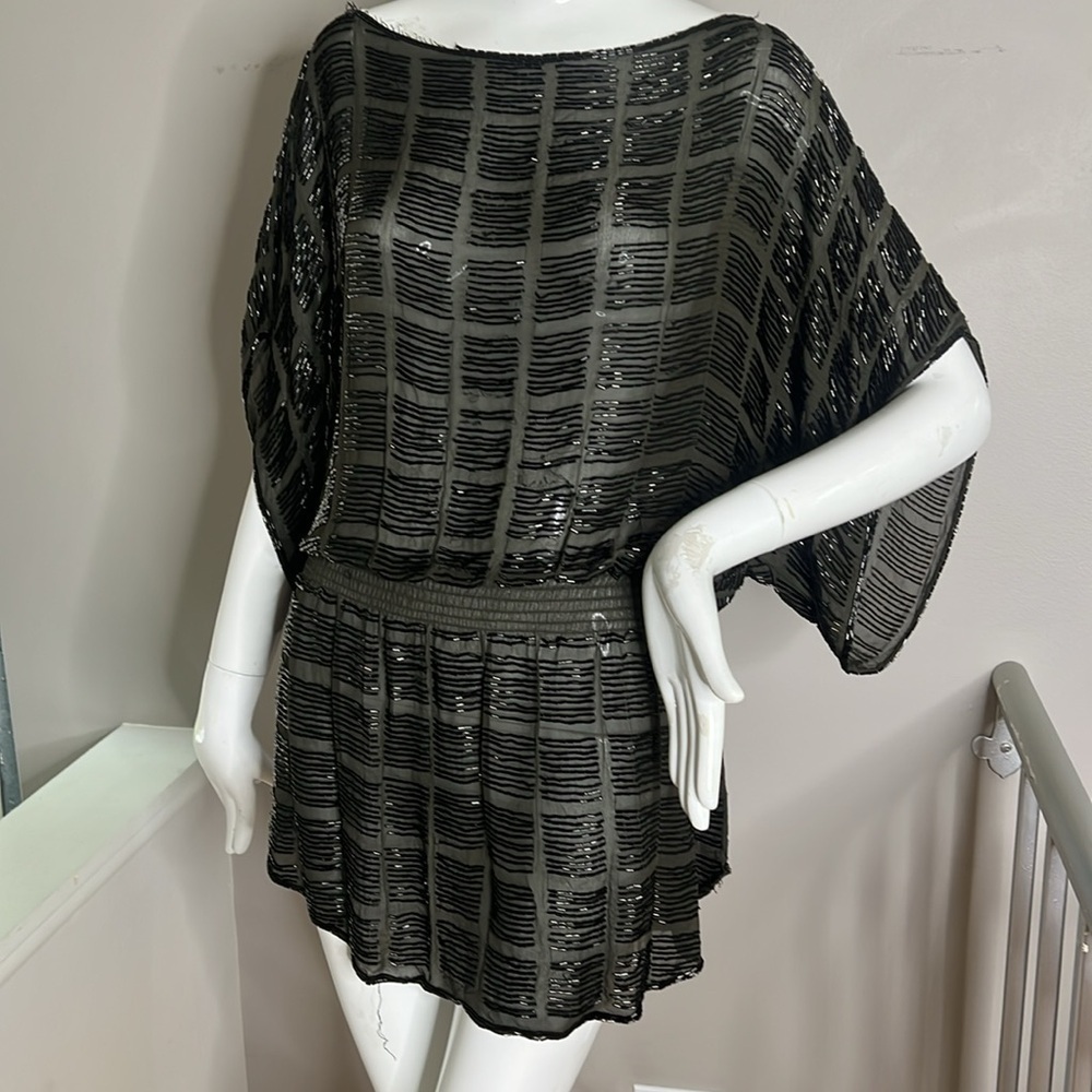 Parker Sz M Olive Green Slip On Mini Tunic Pullover Dress Elastic Drop Waist